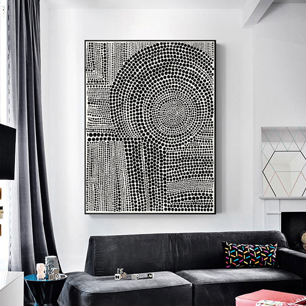 Wall Art 90x135cm Clustered Dots Black Framed Canvas
