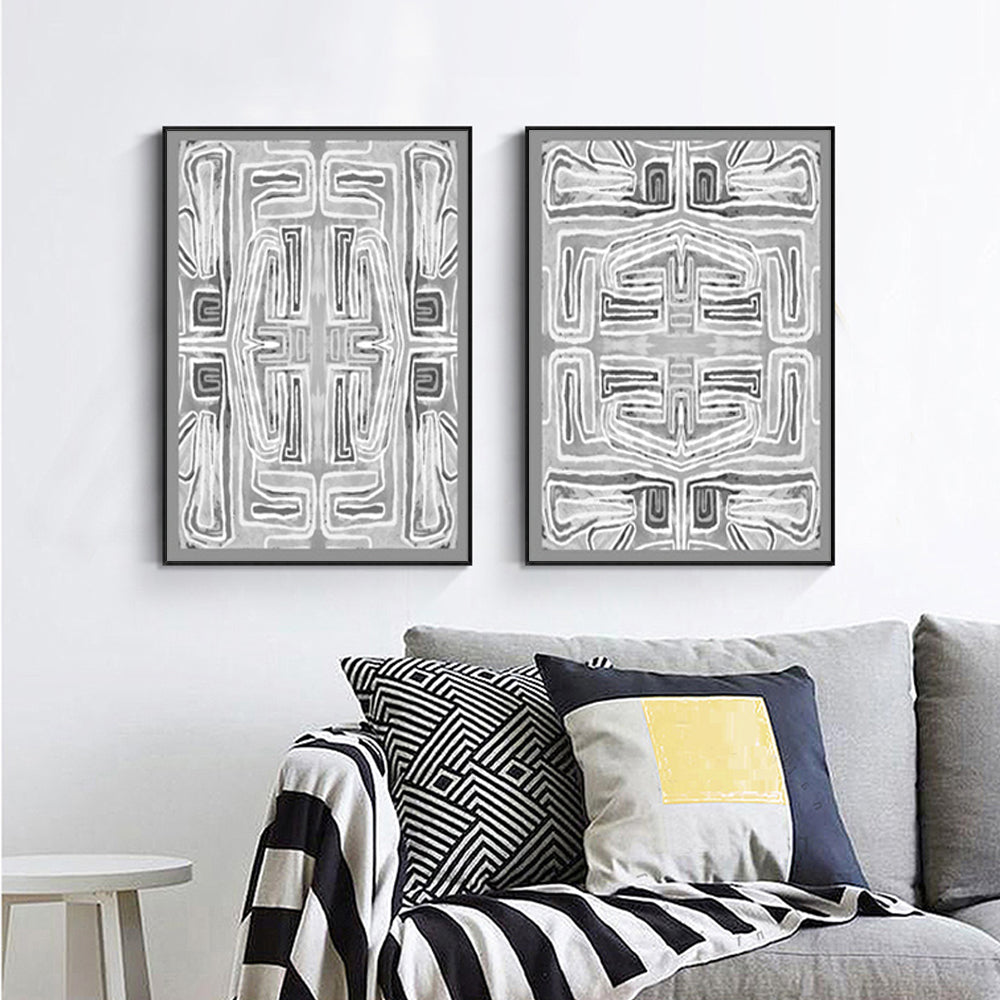 Wall Art 80x120cm Black White Pattern 2 Sets Black Frame