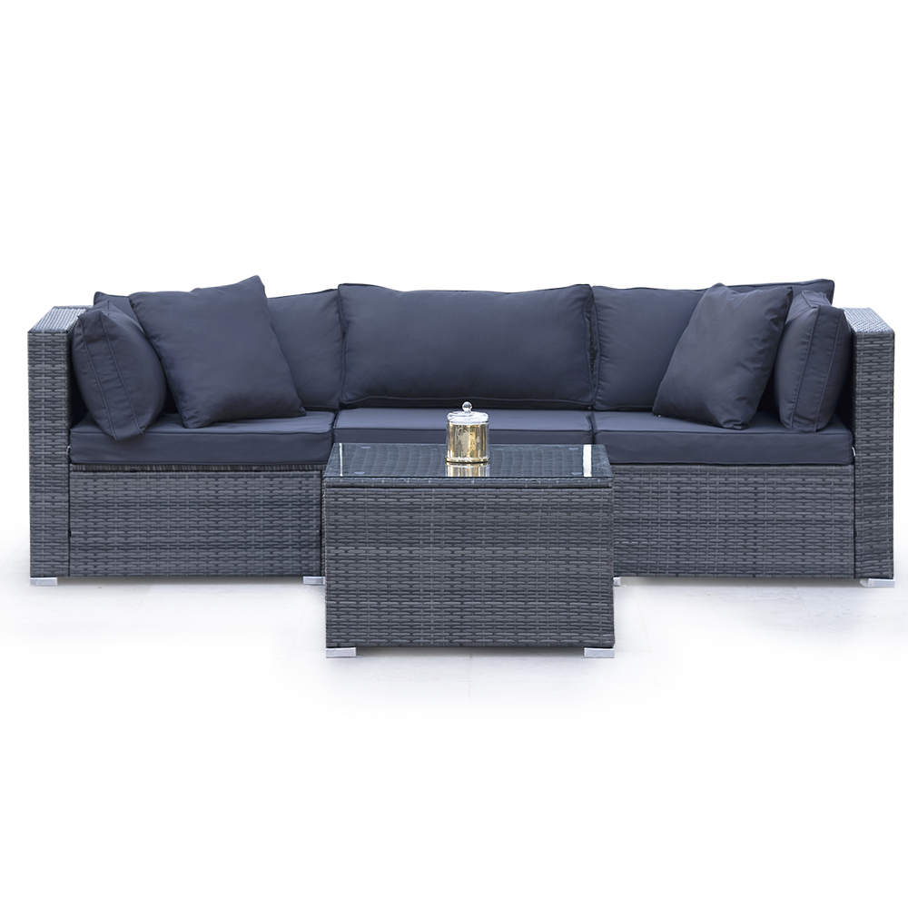 Eden Nest Rattan 4 Piece Lounge Set With Coffee Table Grey