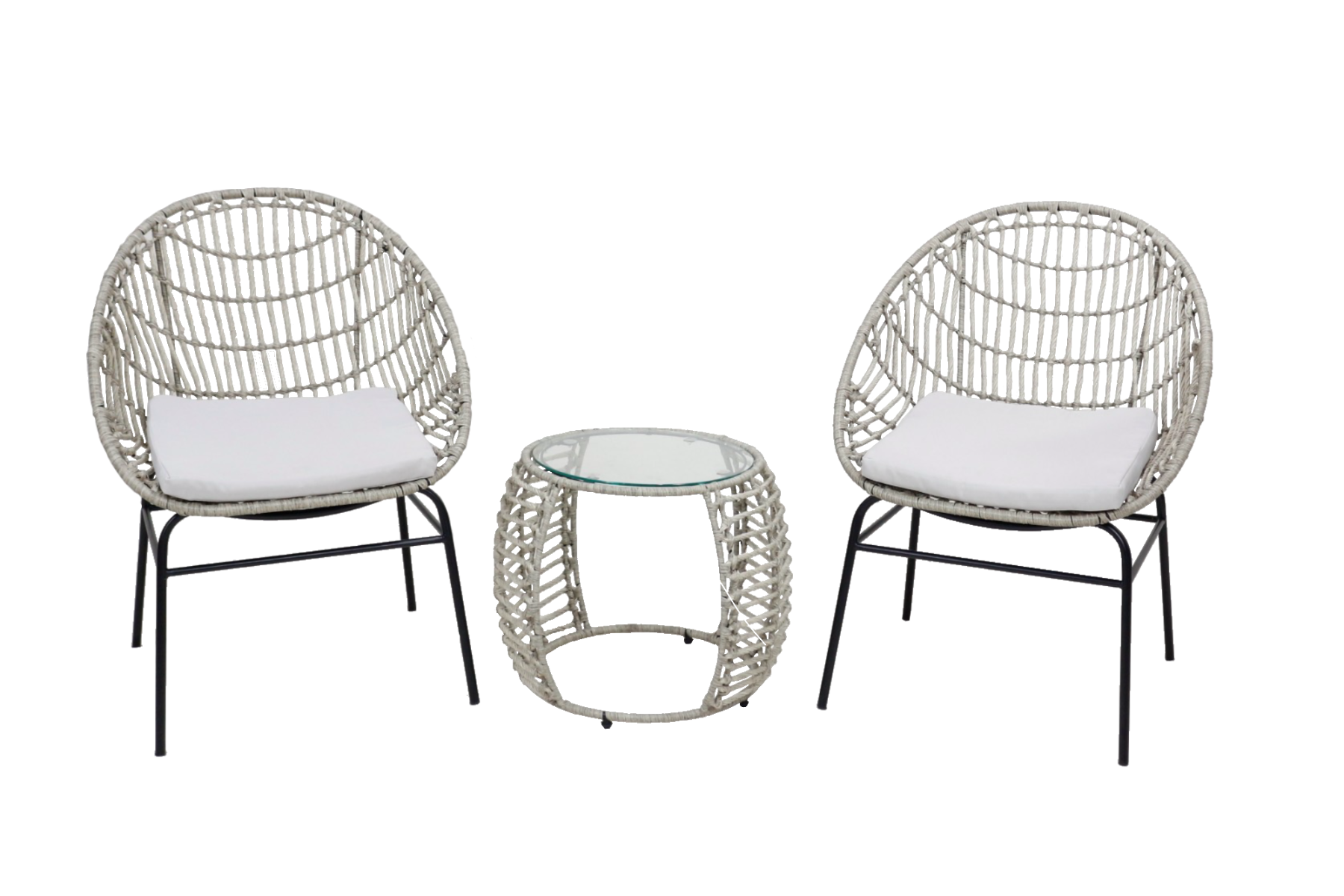 Eden Nest 3 Piece Outdoor PE Wicker Set With Glass Table