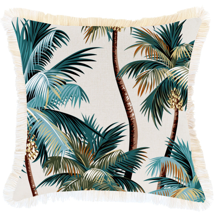 Eden Nest Coastal Fringe Cushion Cover Natural Palm 45cm