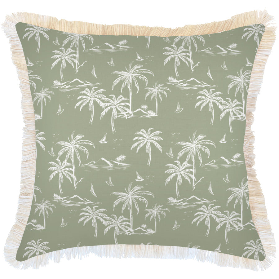 Eden Nest Coastal Fringe Cushion Cover Sage 60cm X 60cm