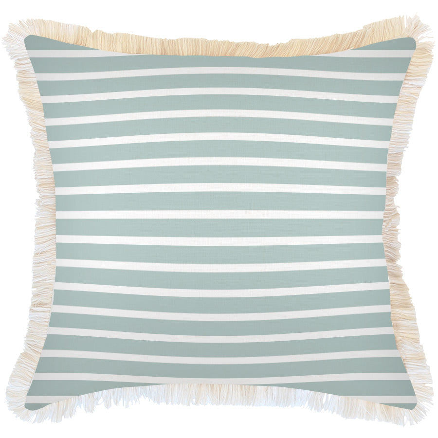 Eden Nest Seafoam Cushion Cover Coastal Fringe Stripe