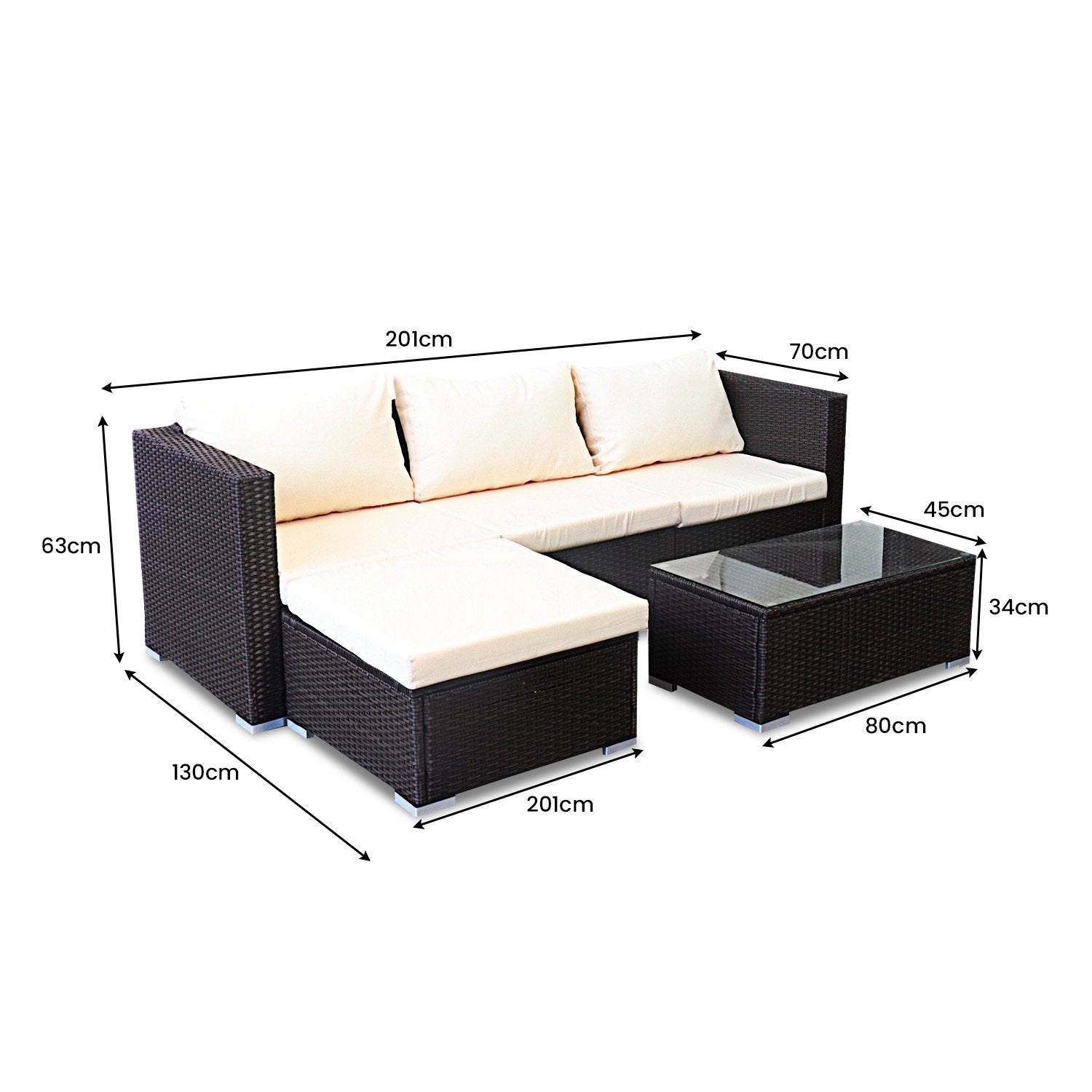 Eden Nest 5pc Modular Outdoor Lounge Set PE Rattan Brown