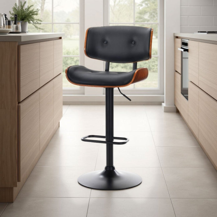 Eden Nest Rotating Barstool Black Microfibre Leather and Metal