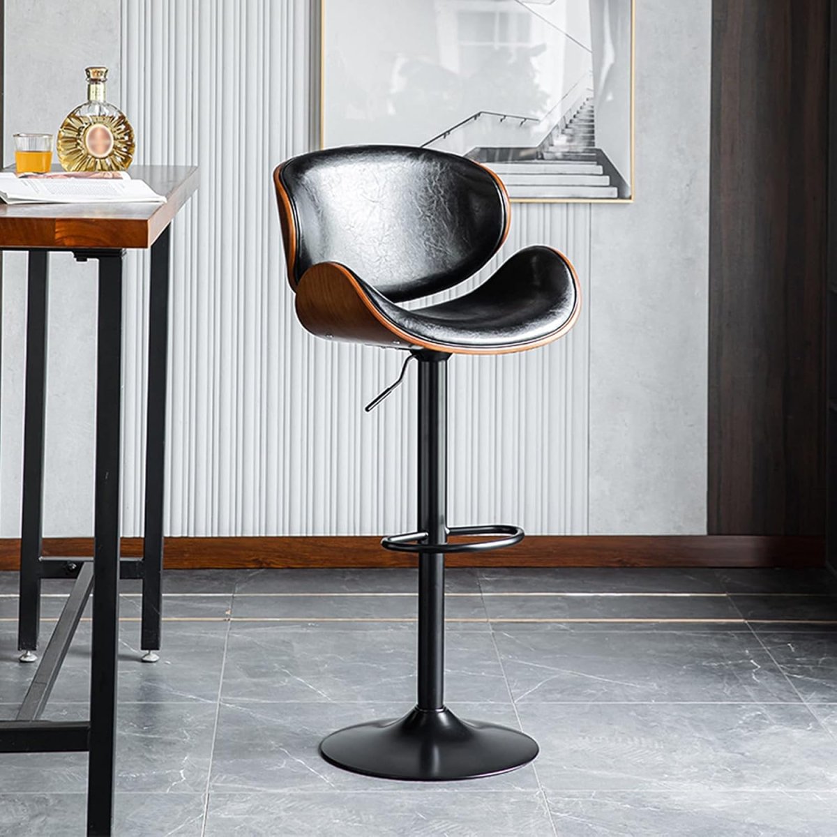 Eden Nest Rotating Barstool Microfibre Leather and Metal