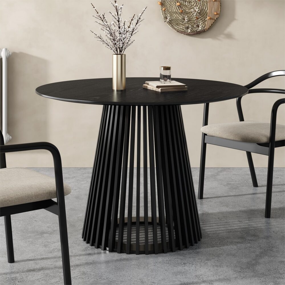 Eden Nest Sleek Silhouette Black Dining Table Wood Pedestal