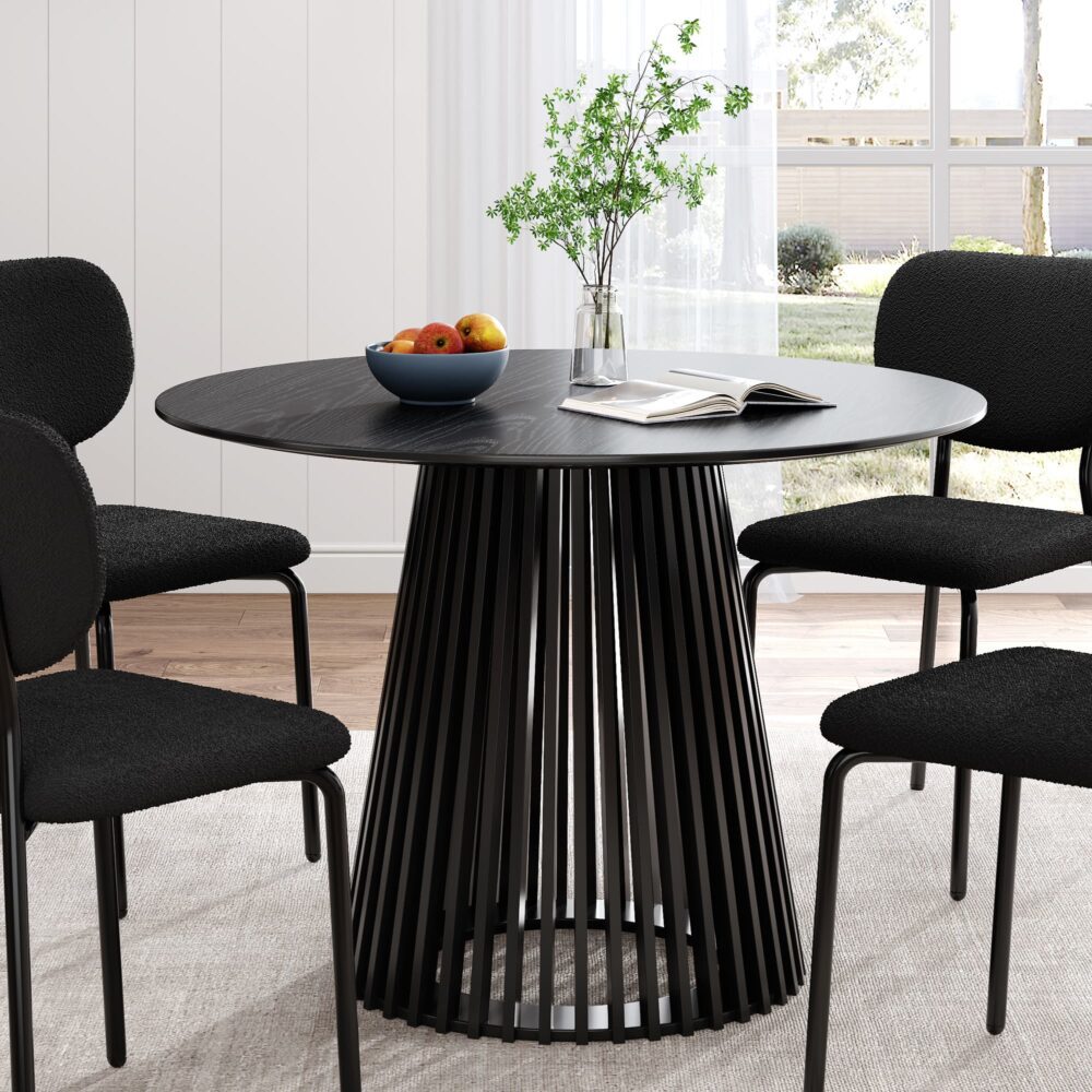 Eden Nest Sleek Silhouette Black Dining Table Wood Pedestal