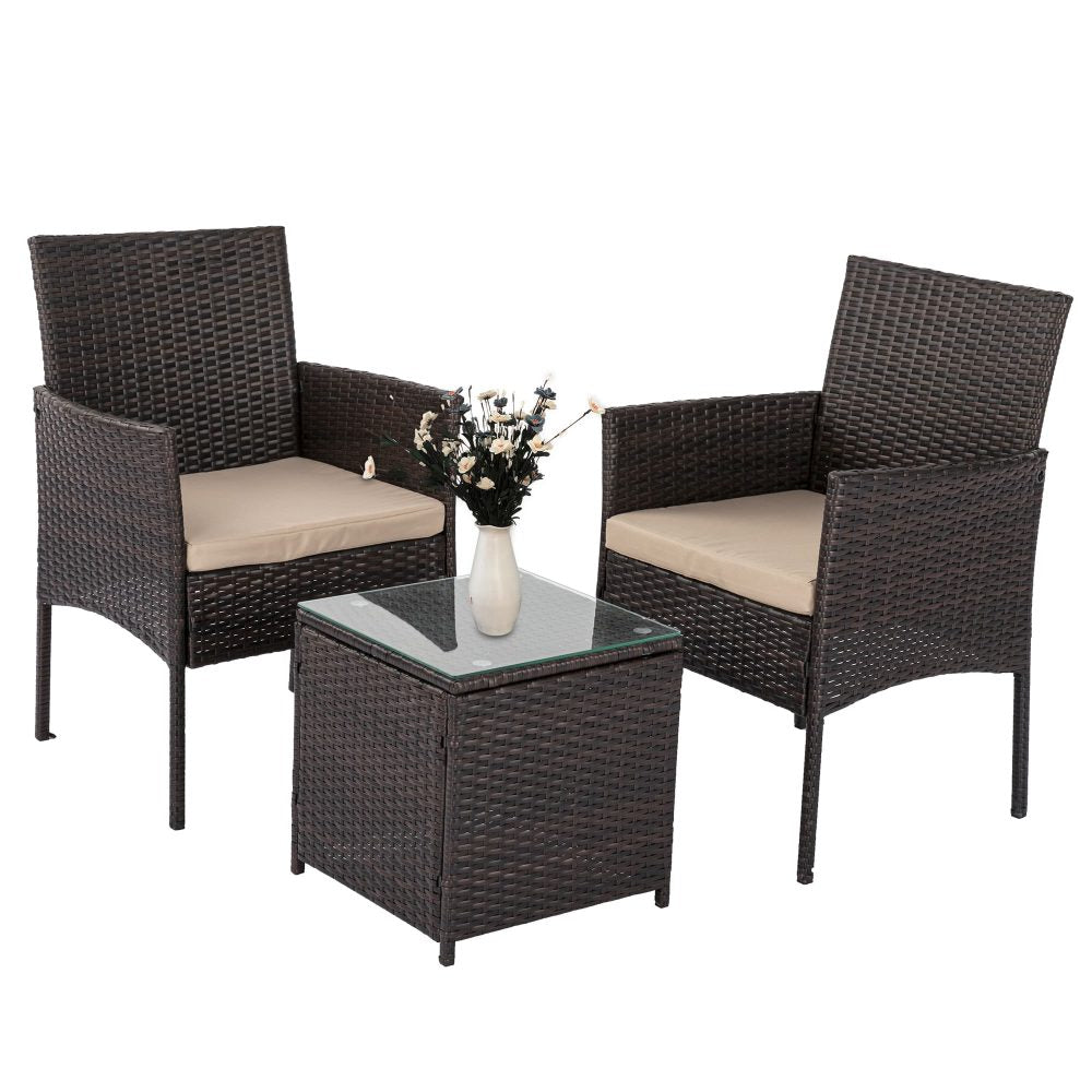 Eden Nest 3 Piece Outdoor Rattan Bistro Set Table Chairs
