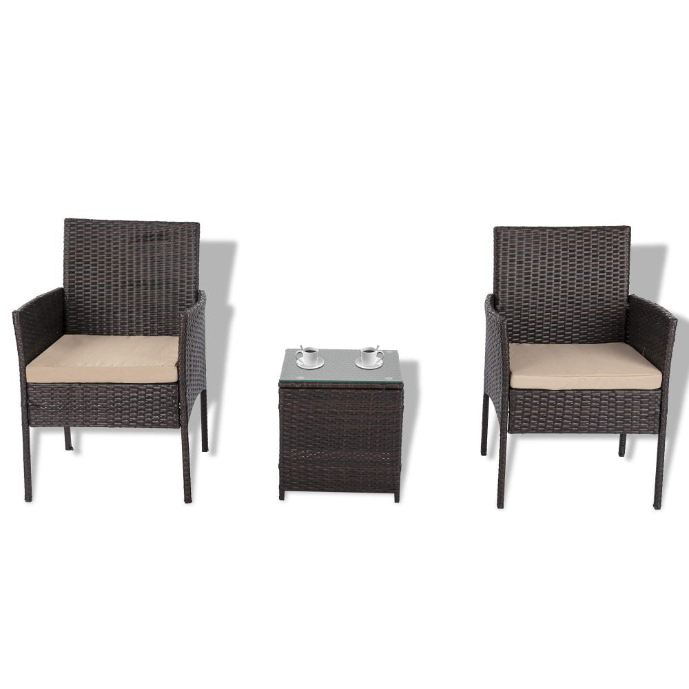 Eden Nest 3 Piece Outdoor Rattan Bistro Set Table Chairs