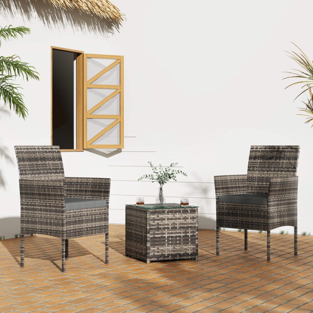 Eden Nest 2 Seater PE Rattan Outdoor Chat Set Mixed Grey