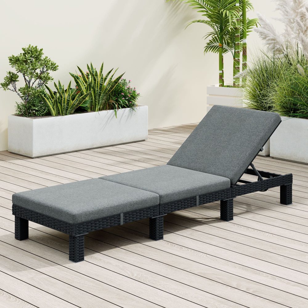 Eden Nest Black Rattan Sunbed With Adjustable Recline