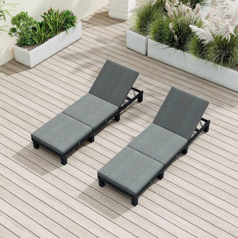 Eden Nest Black Rattan Sunbed With Adjustable Recline
