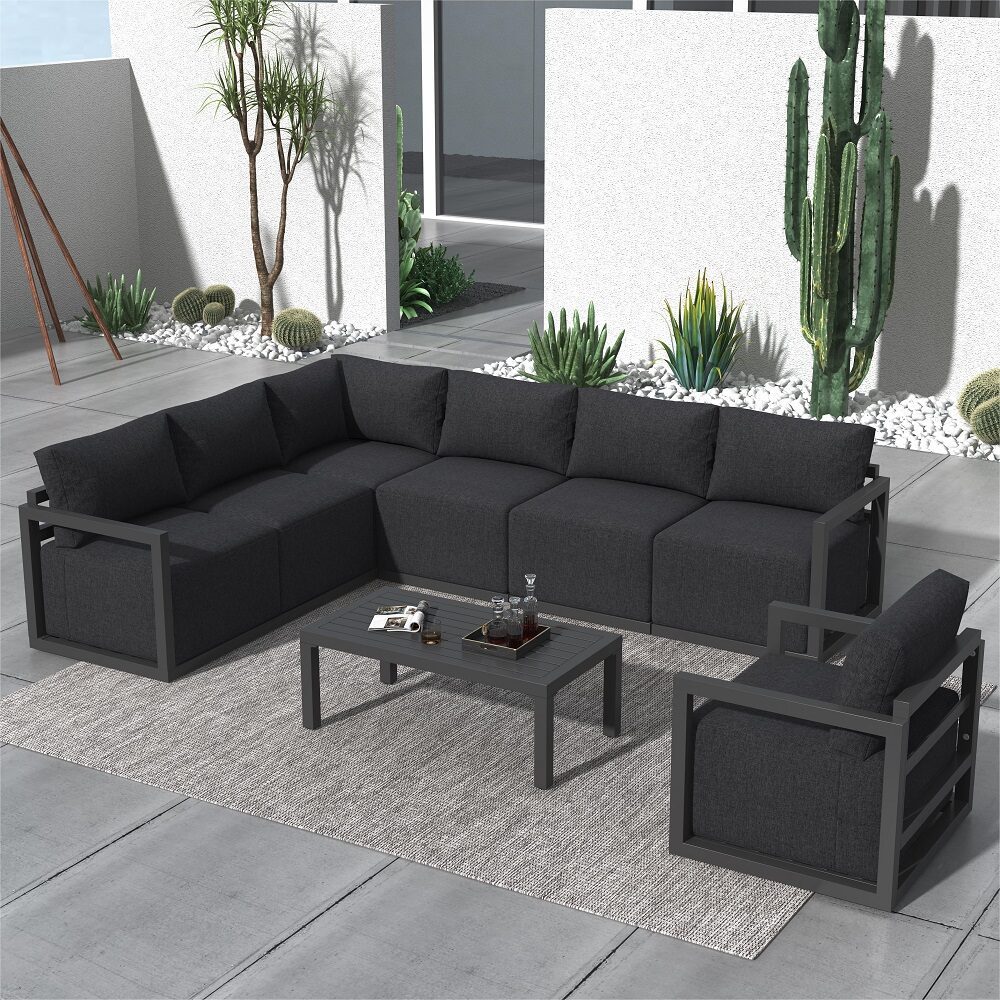 Eden Nest 7 Seat Outdoor Garden Lounge Set White Aluminum