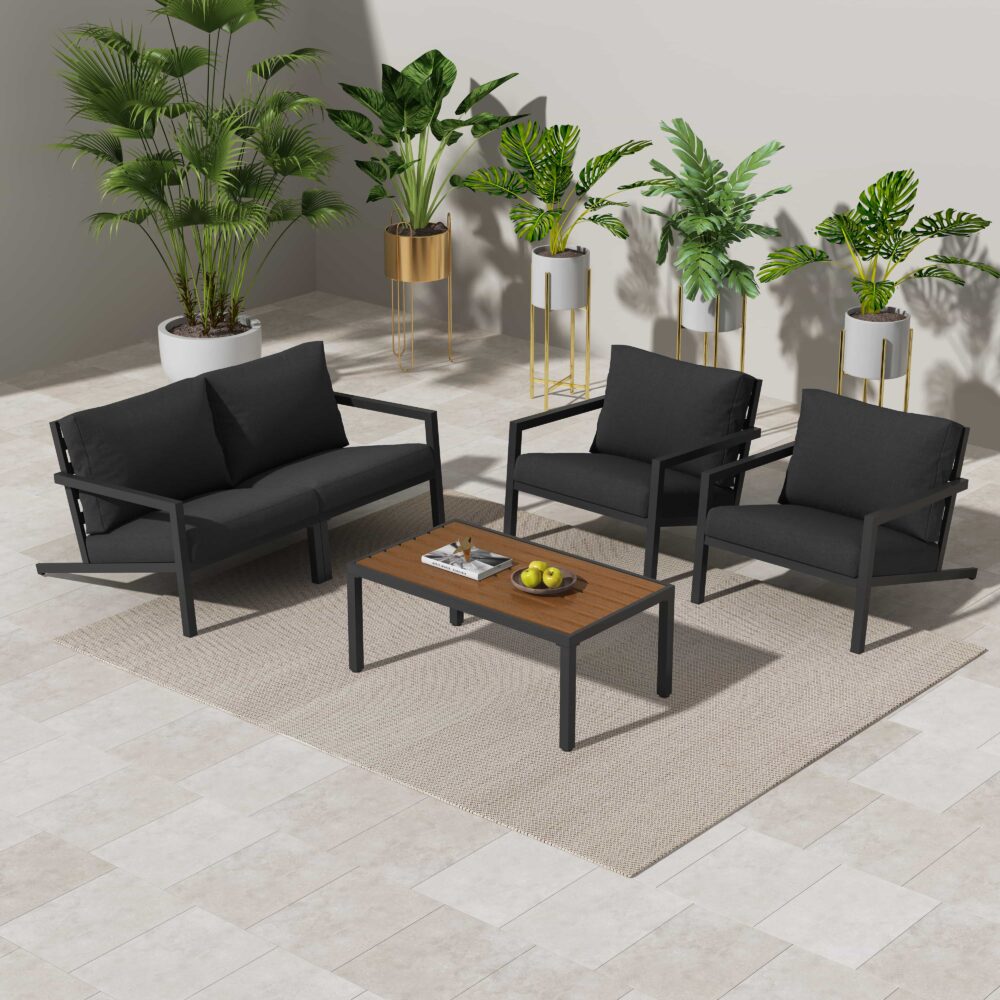 Eden Nest Slate Grey Outdoor Garden Furniture Set 5 Piece