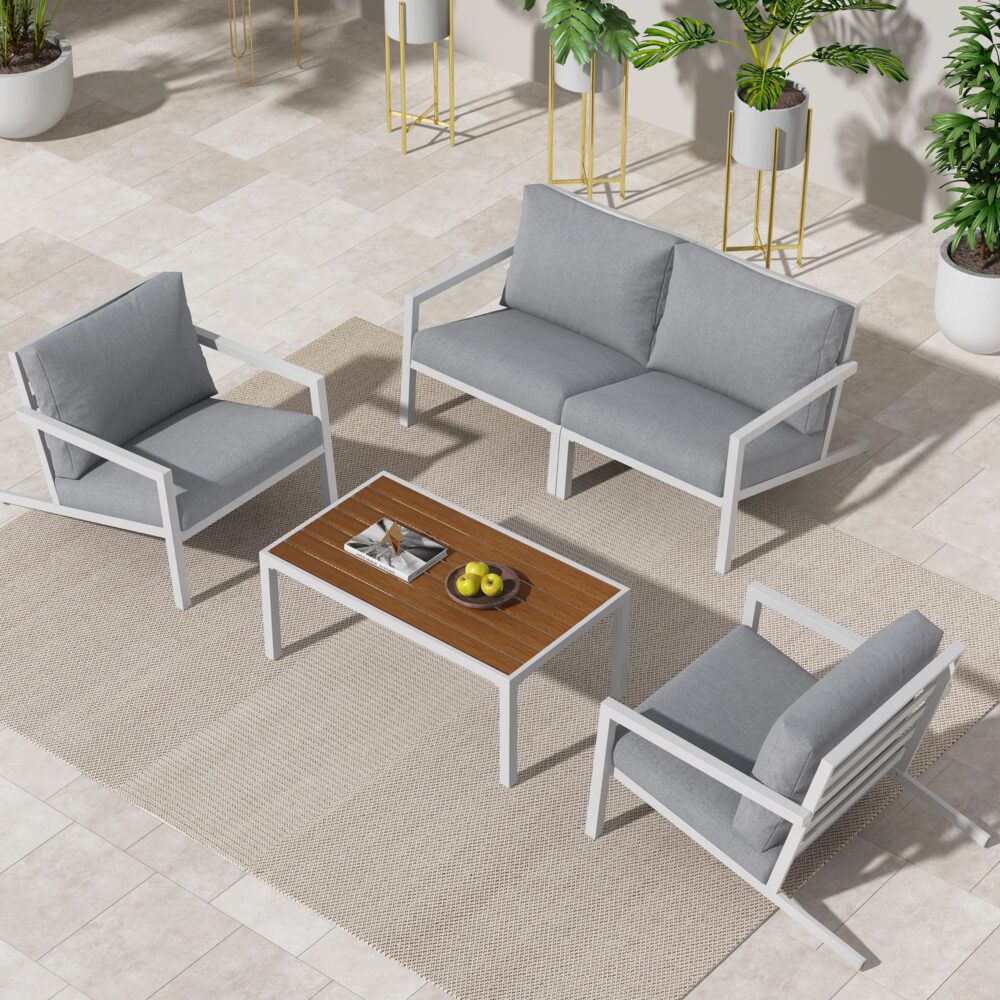 Eden Nest Aidan Outdoor Garden Furniture Set White 5 Piece