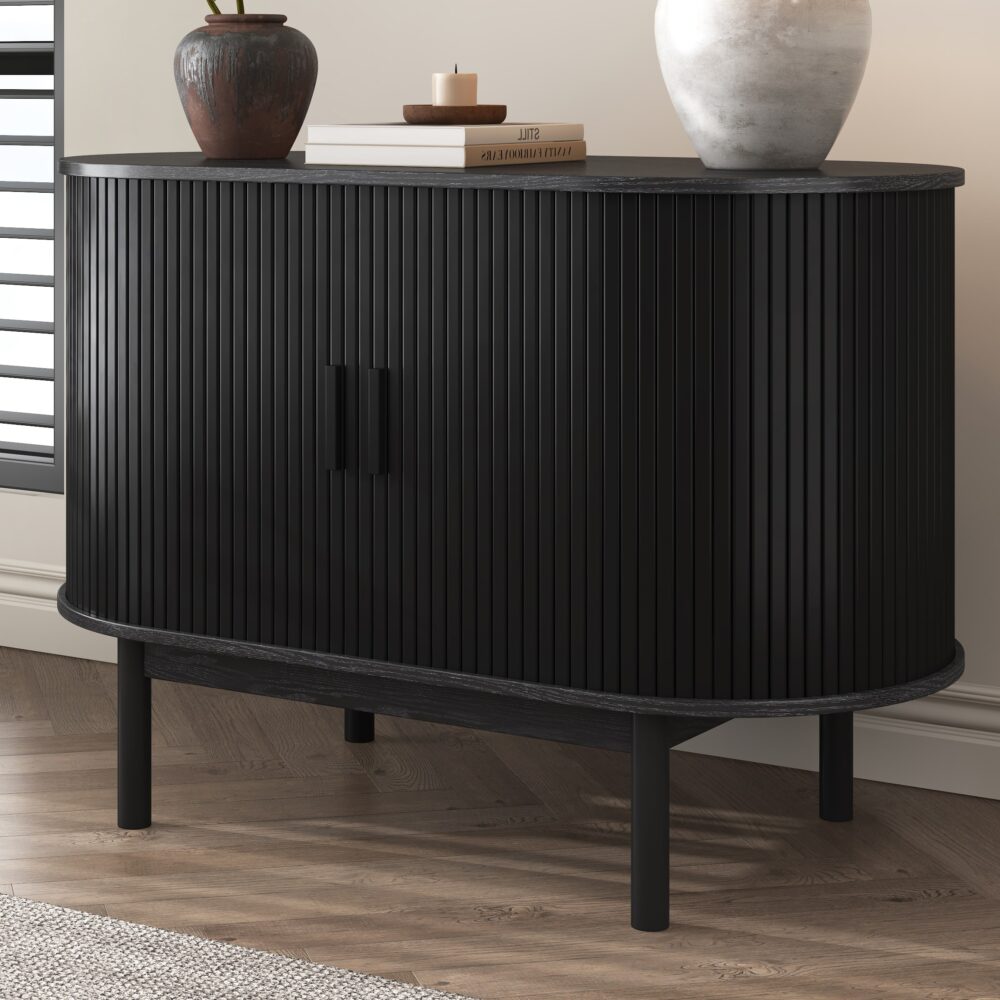 Eden Nest Mid Century Black Ribbed Sideboard Cabinet