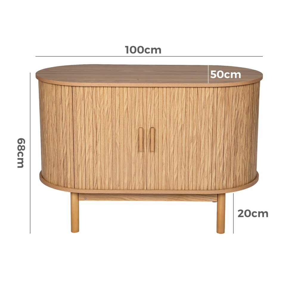 Eden Nest Natural Wood Ribbed Sideboard Cabinet Mid Century