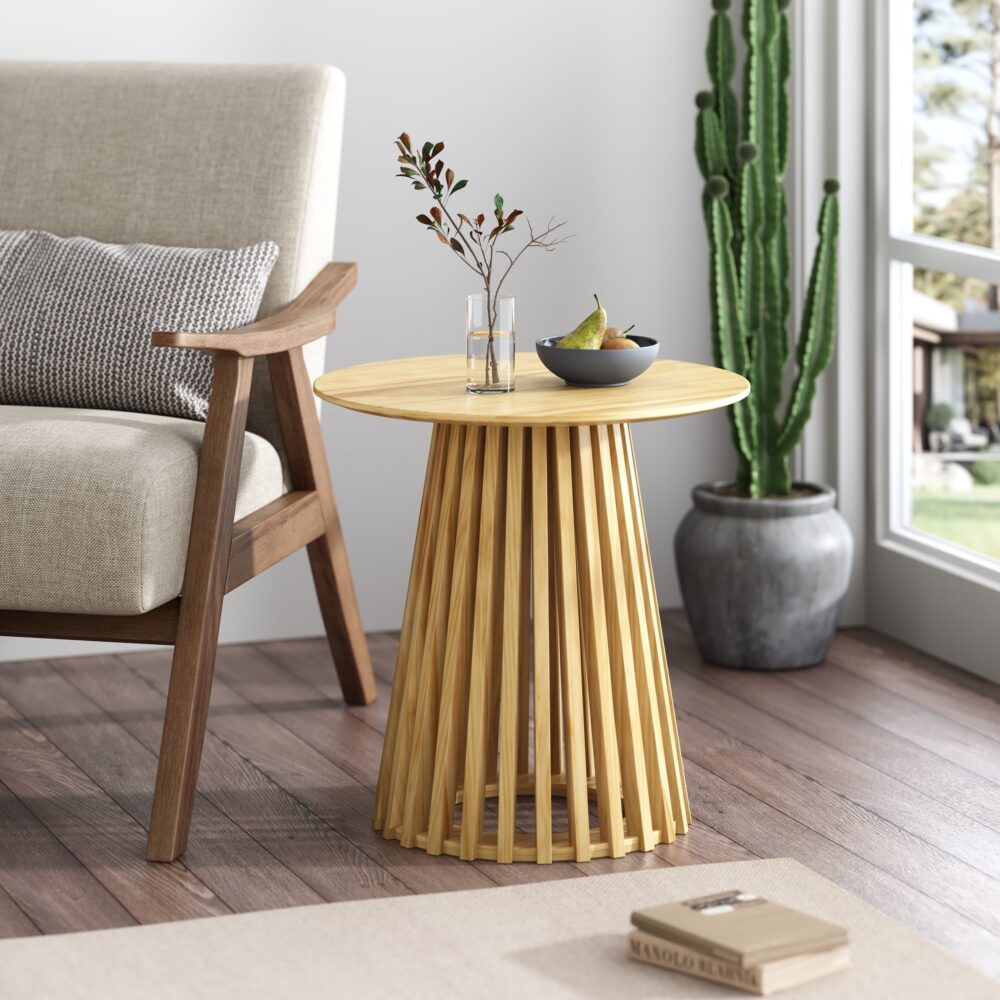 Eden Nest Natural Timber Slat Base Side Table Living Room