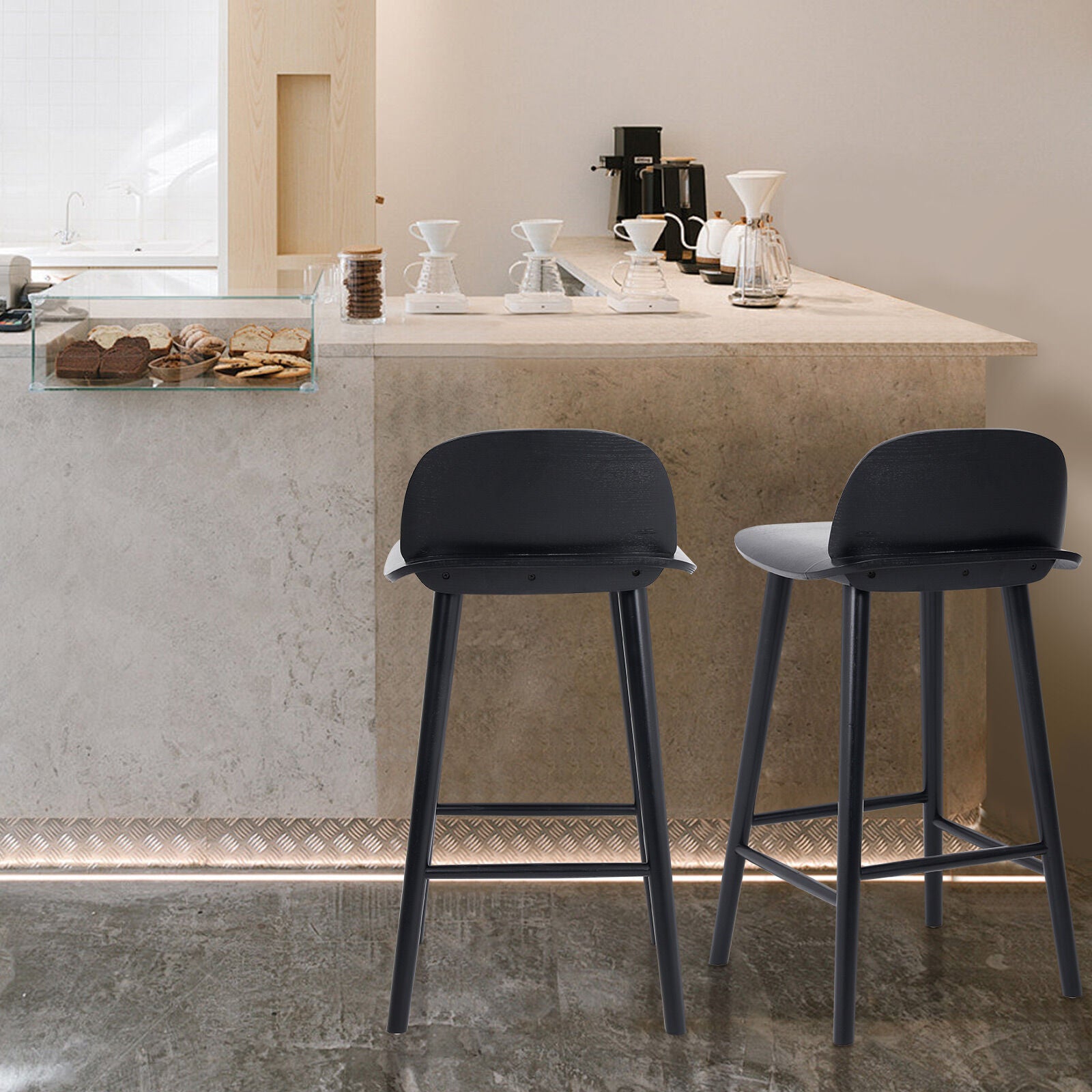 Eden Nest La Bella 2 Set Wooden Bar Stool 65 cm Ash Wood Black Finish