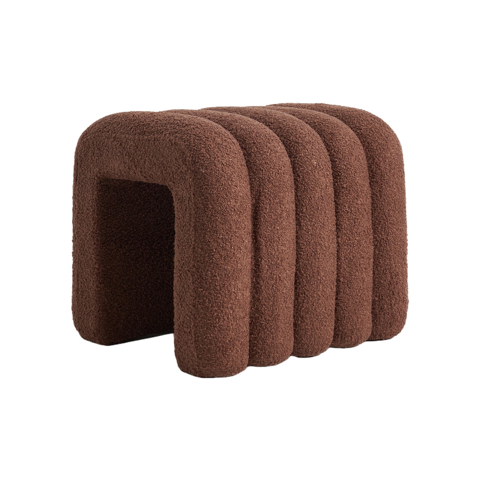 Eden Nest Ridge Arch Teddy Fleece Ottoman Stool Brown