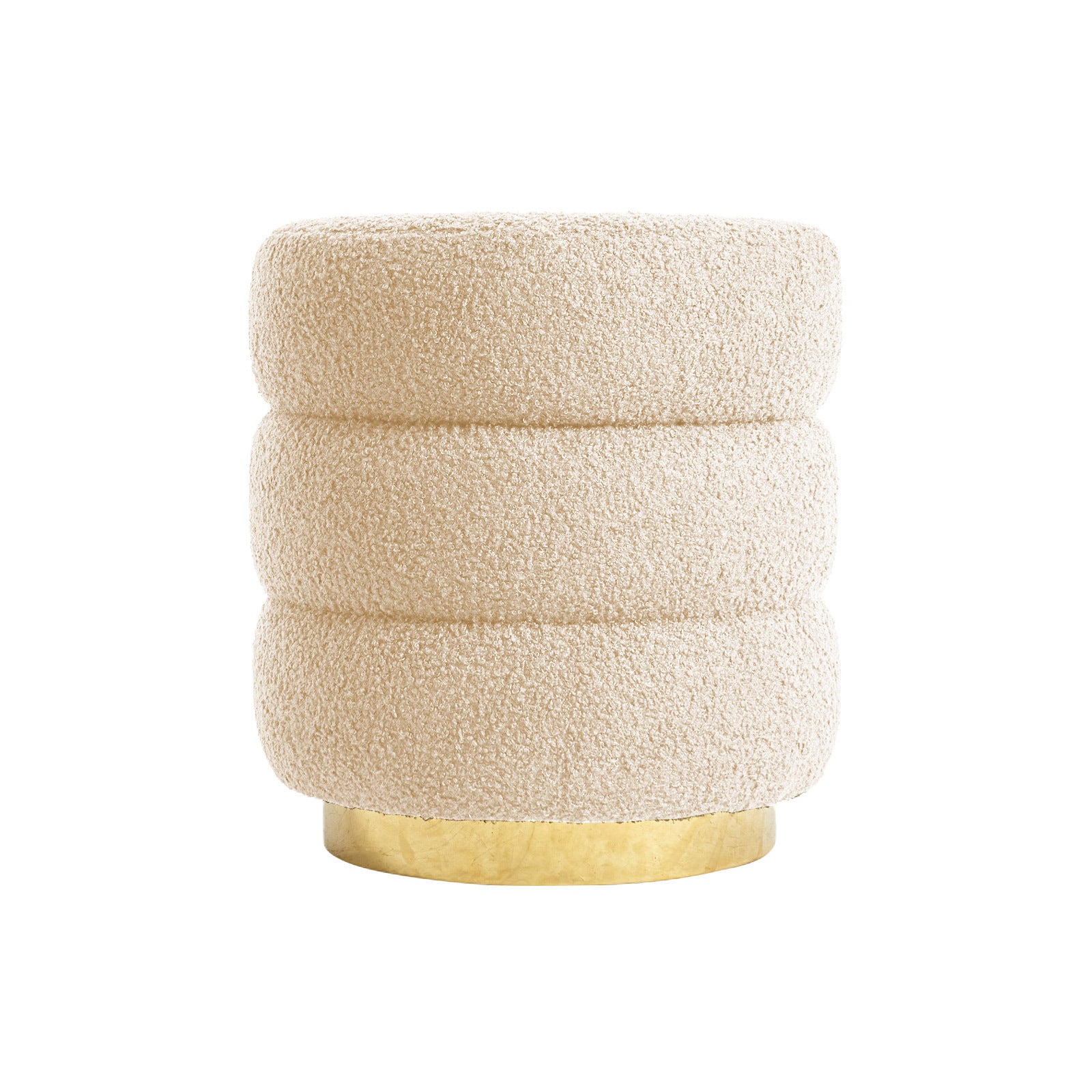 Eden Nest Round Stacked Ottoman Stool Teddy Fleece Beige