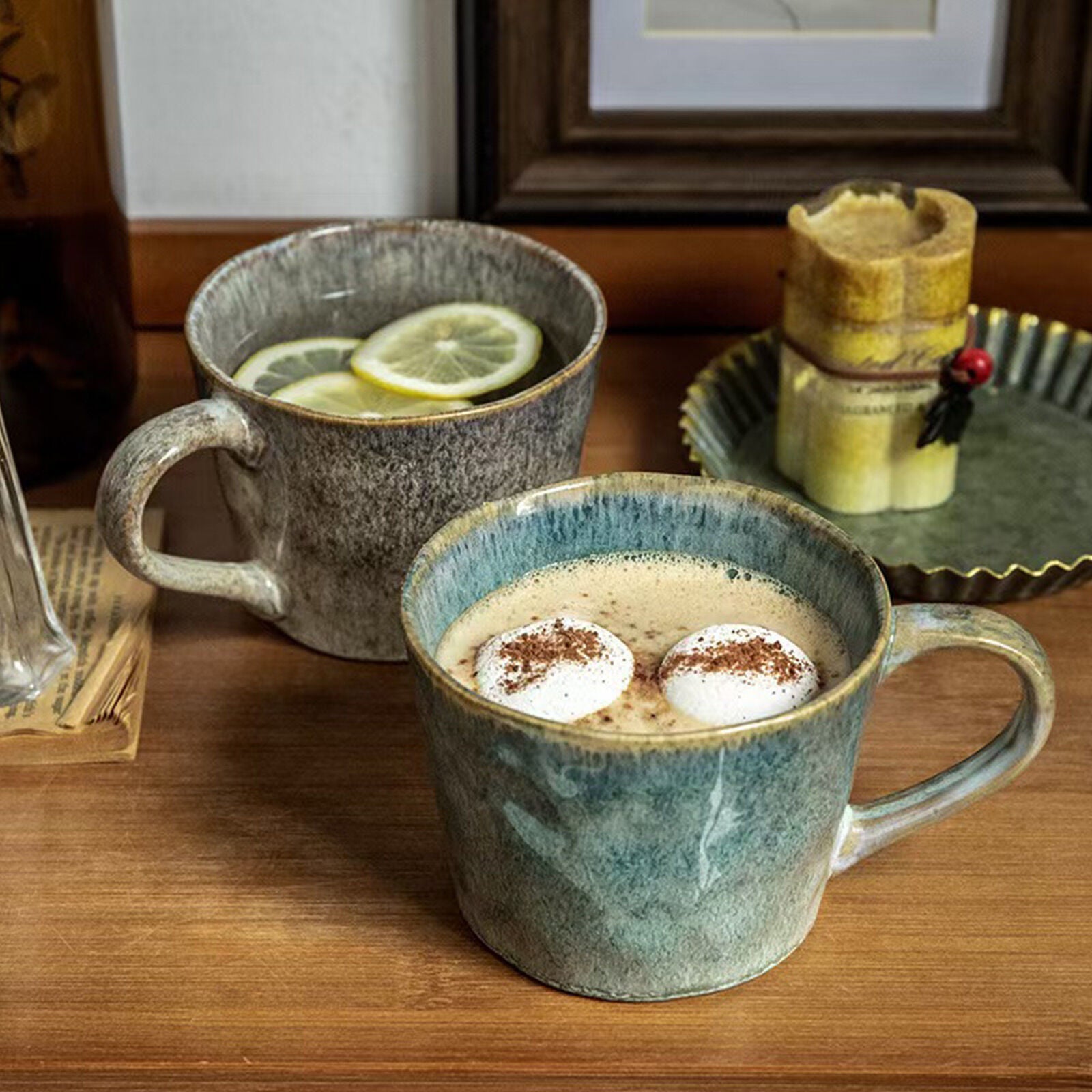 Eden Nest Reactive Glazed Mugs 350ml Earthy Grey Blue