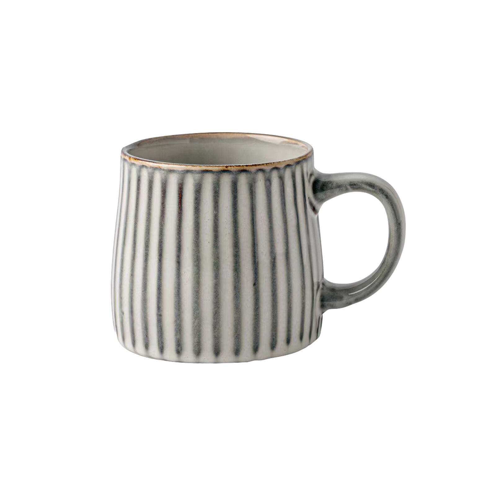 Eden Nest Earthy Grey Ribbed Stripe Stoneware Mug 460ml