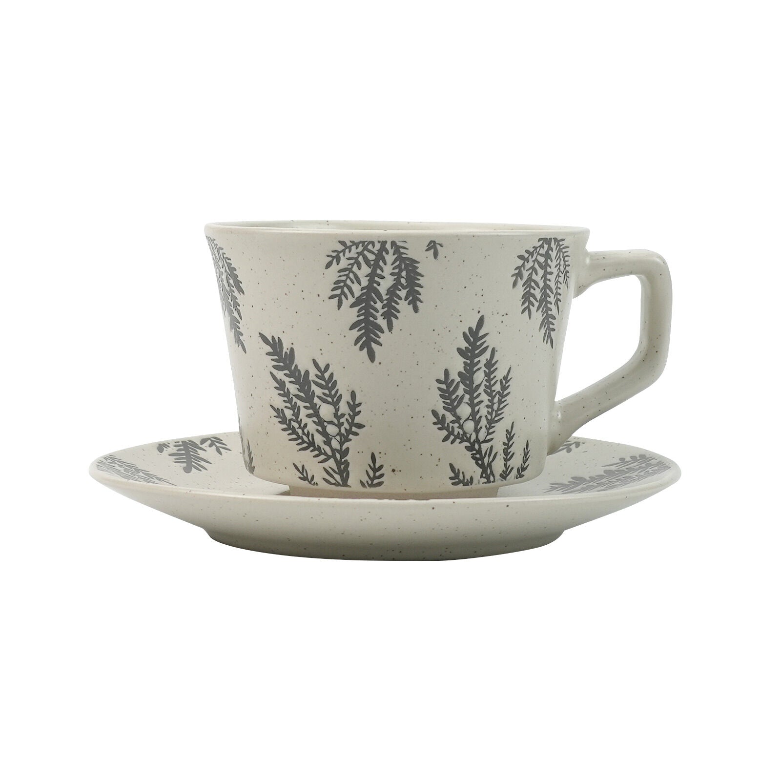 Eden Nest Speckled Cup And Saucer Set 380ml Floral Grey