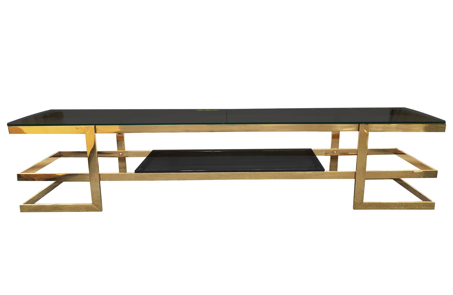 Eden Nest Gold TV Unit With Black Glass And Frame Finish