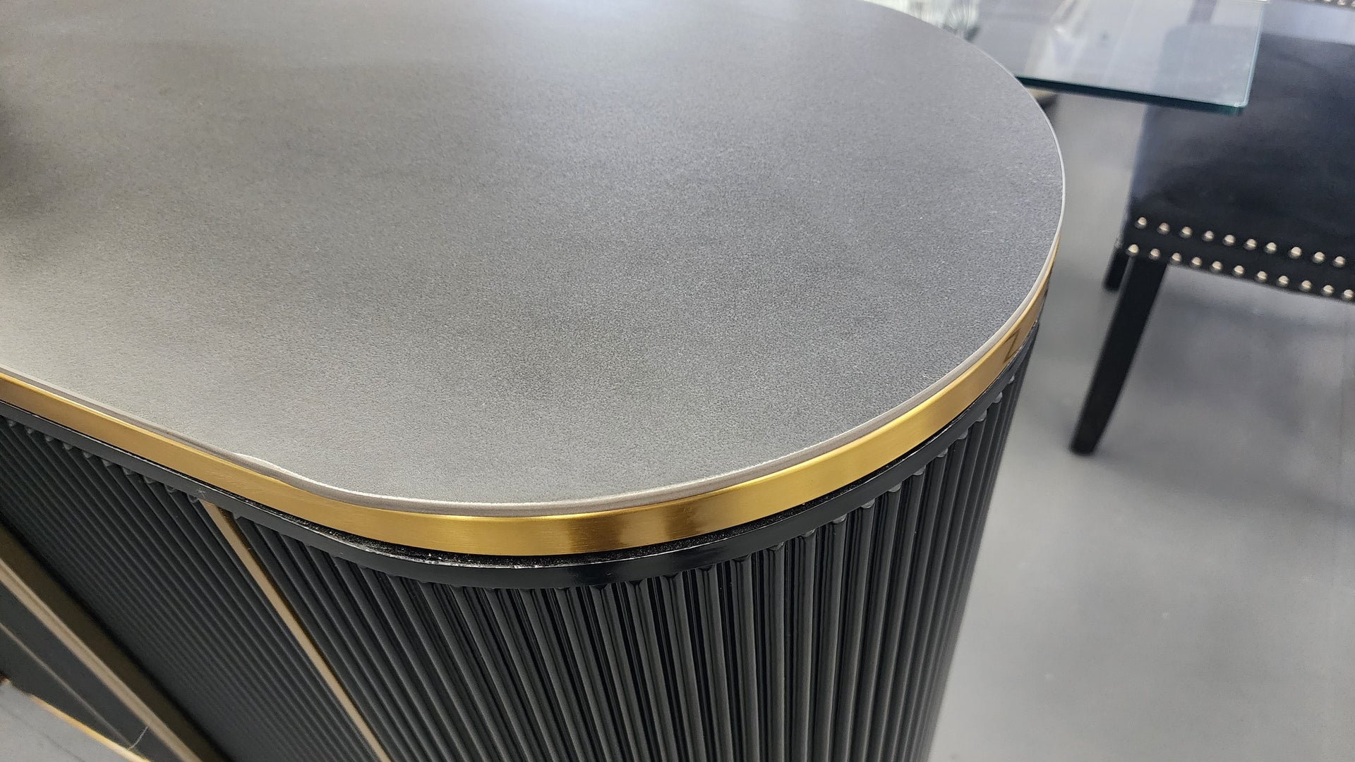 Eden Nest Black Marble Sideboard Buffet Table With Gold Trim
