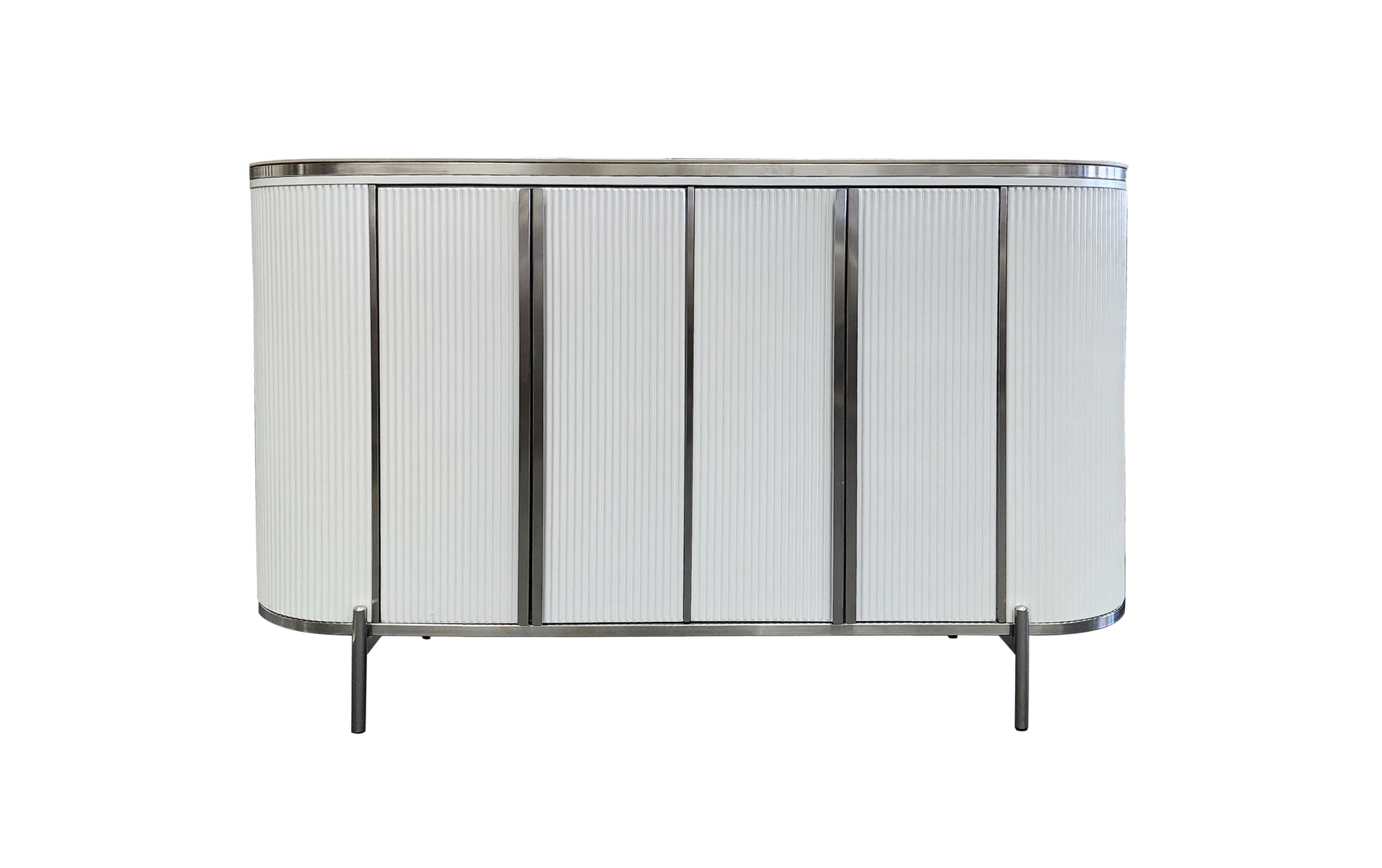 Eden Nest White Marble Sideboard Table With Silver Trim