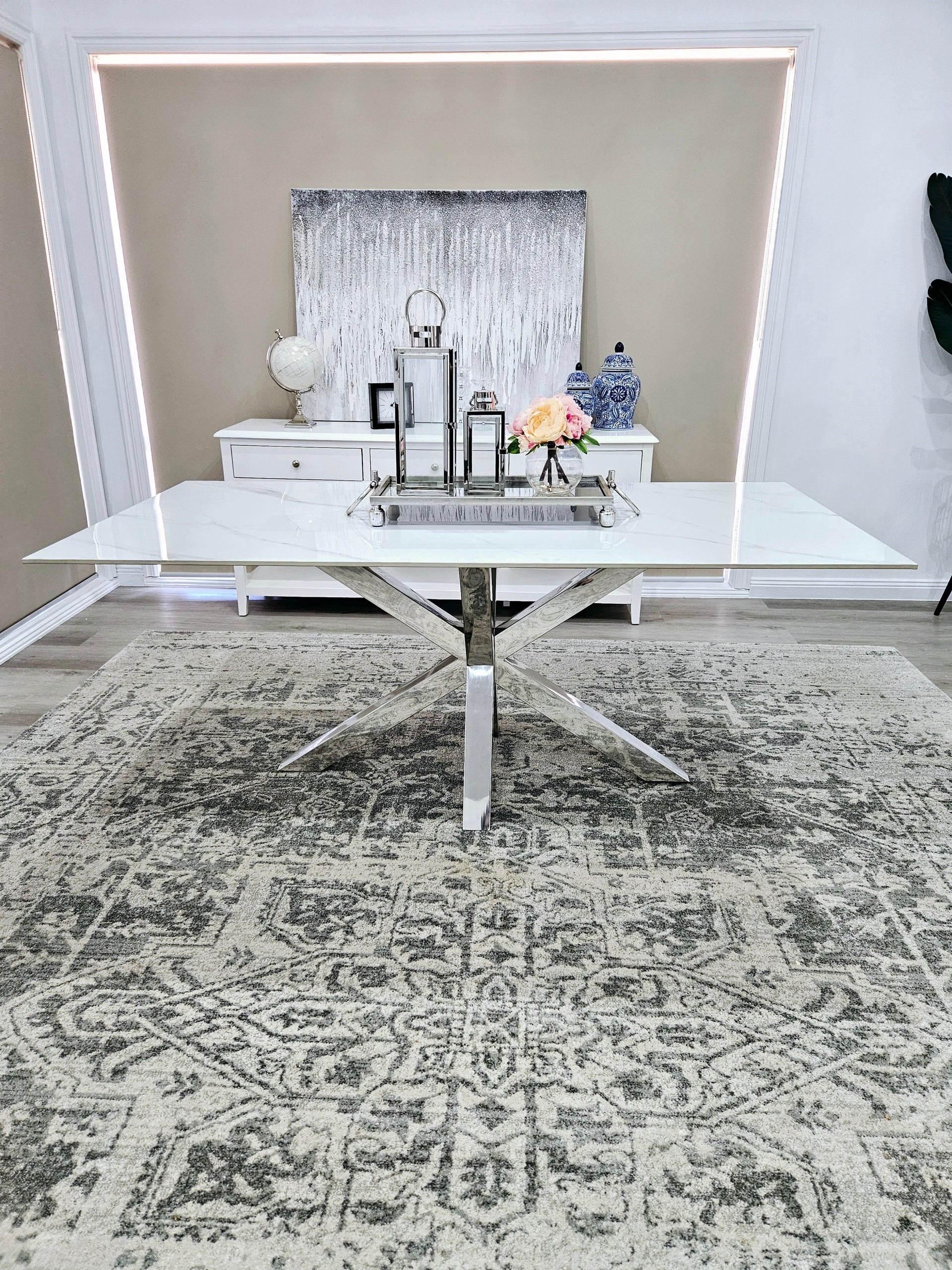 Eden Nest Silver Marble Dining Modern Table 90cm By 180cm