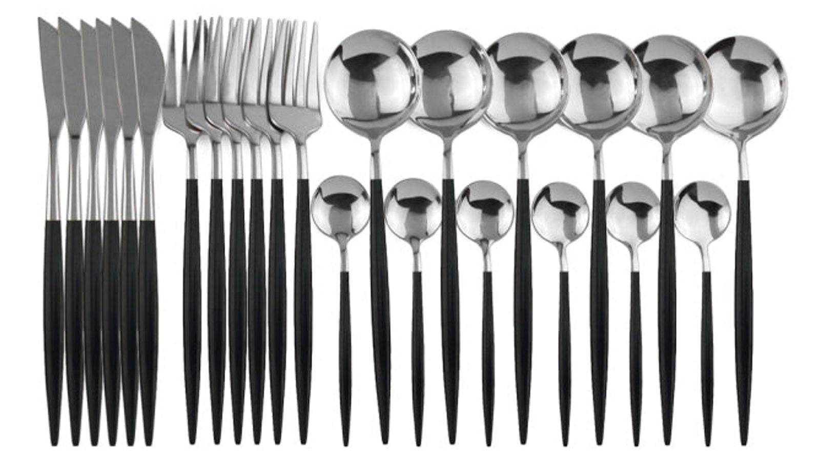 Eden Nest 24-Piece Deluxe Cutlery Set – Matte Black with Silver Accents