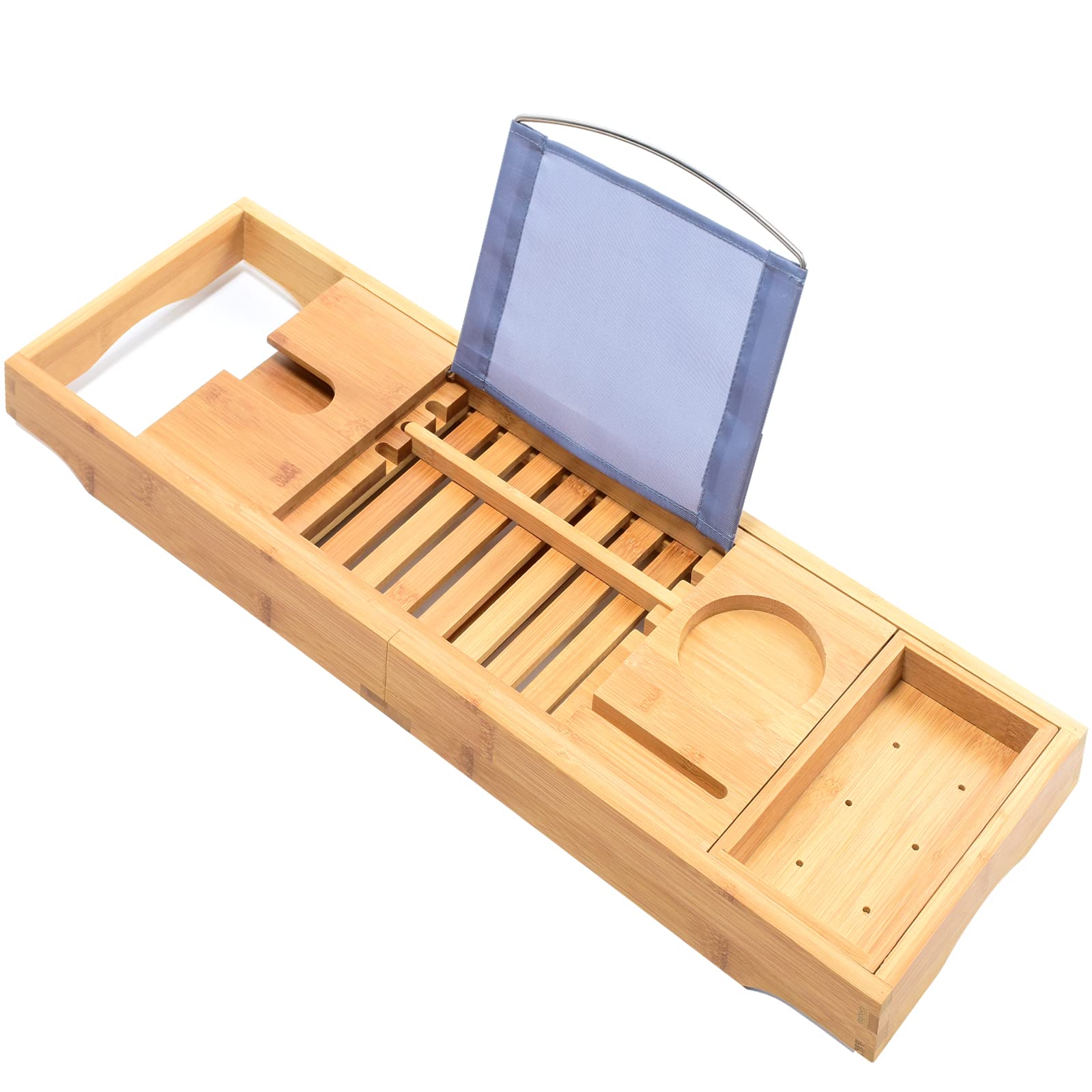 Eden Nest Bamboo Bathtub Tray - Adjustable Luxury Caddy with Wine Glass, Book, and Smartphone Holders