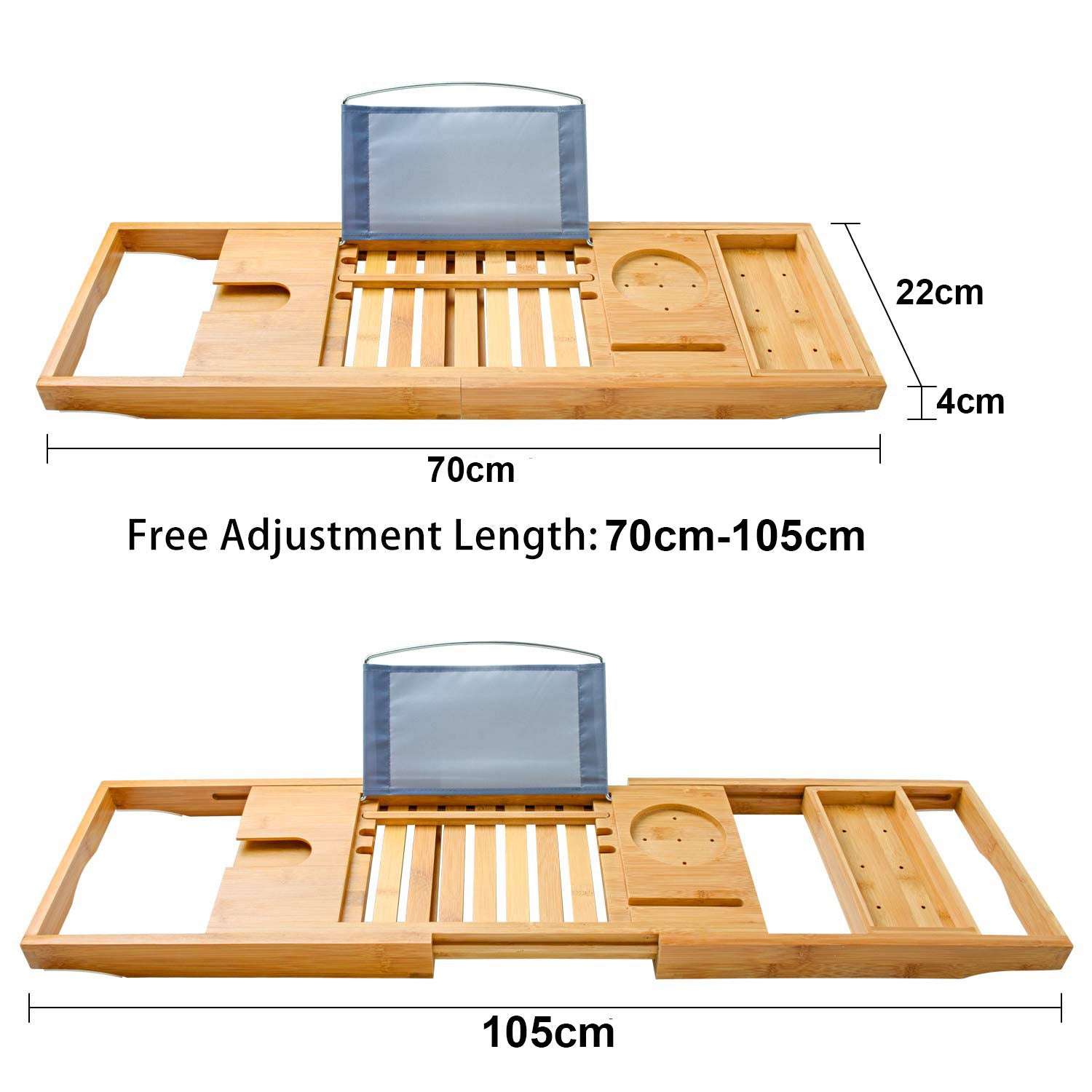 Eden Nest Bamboo Bathtub Tray - Adjustable Luxury Caddy with Wine Glass, Book, and Smartphone Holders