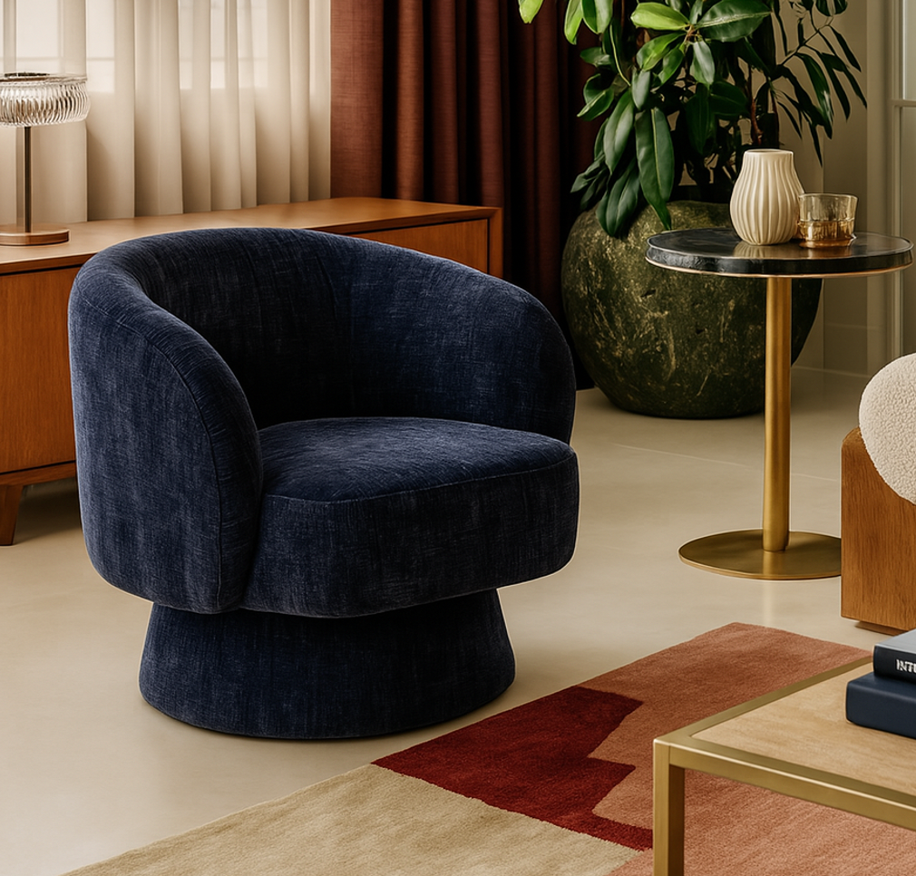 Eden Nest Celine Swivel Chair Denim Chenille