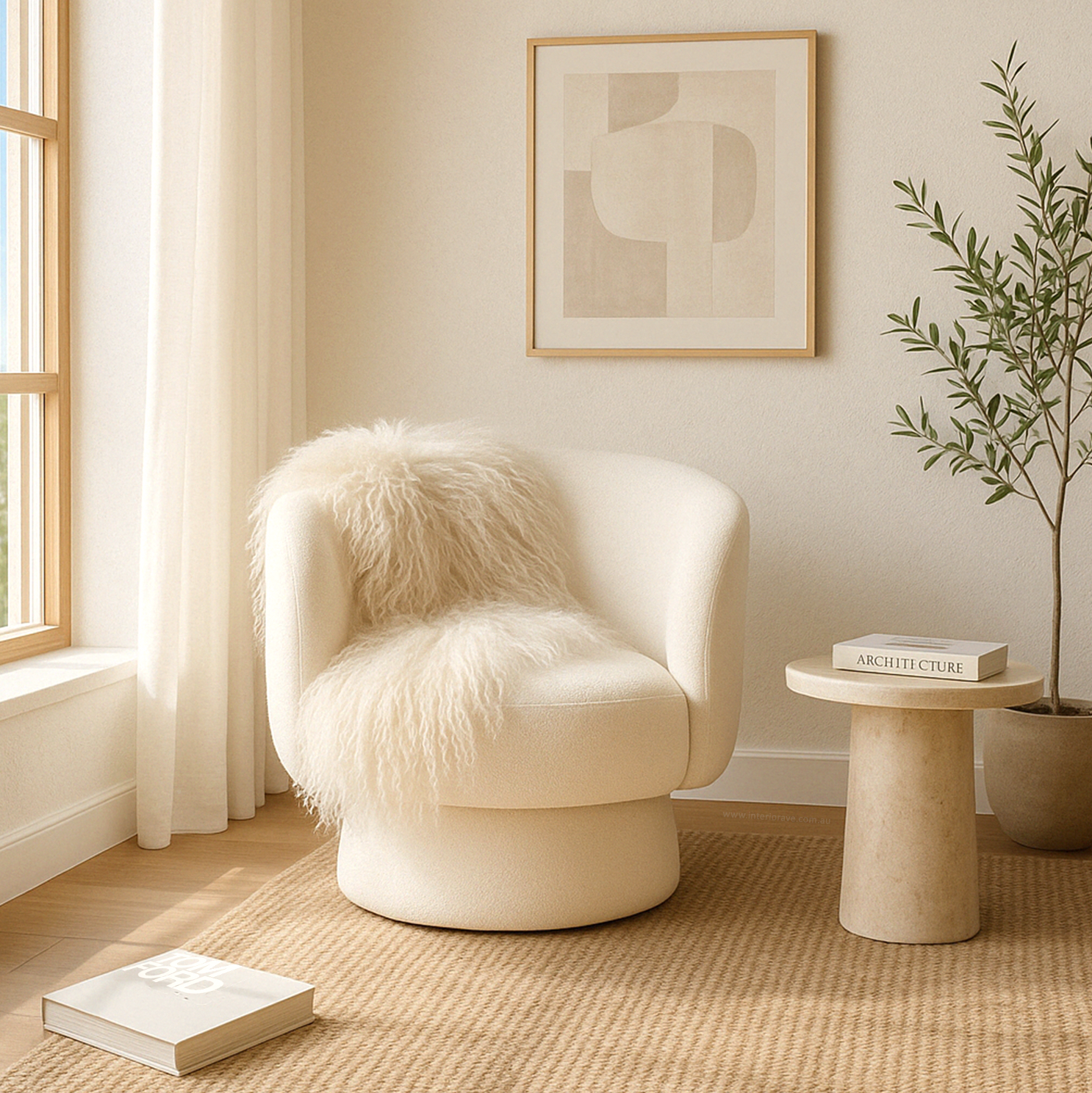 Eden Nest Celine Swivel Chair Chenille Pearl White