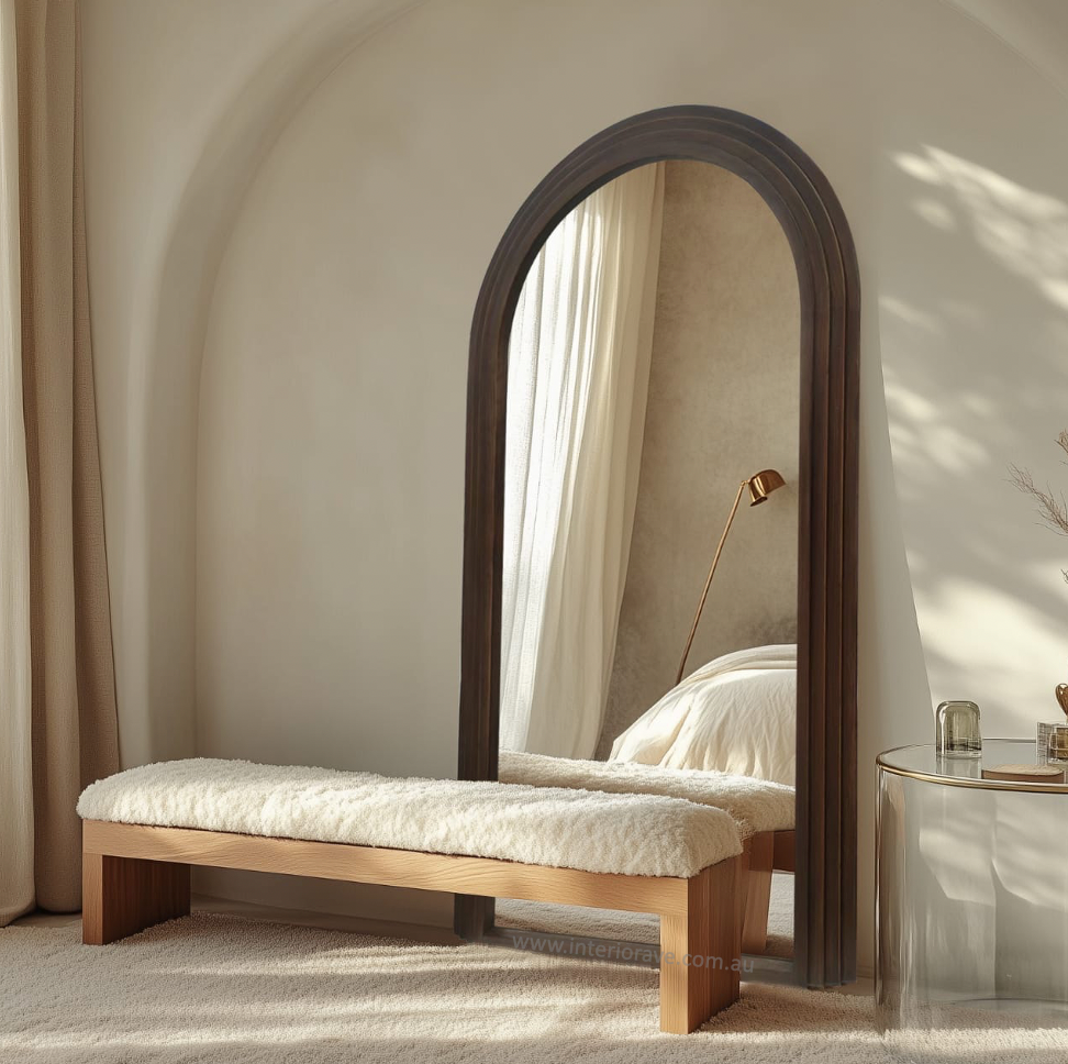 Eden Nest Sierra Arched Step Mirror Walnut Finish Frame
