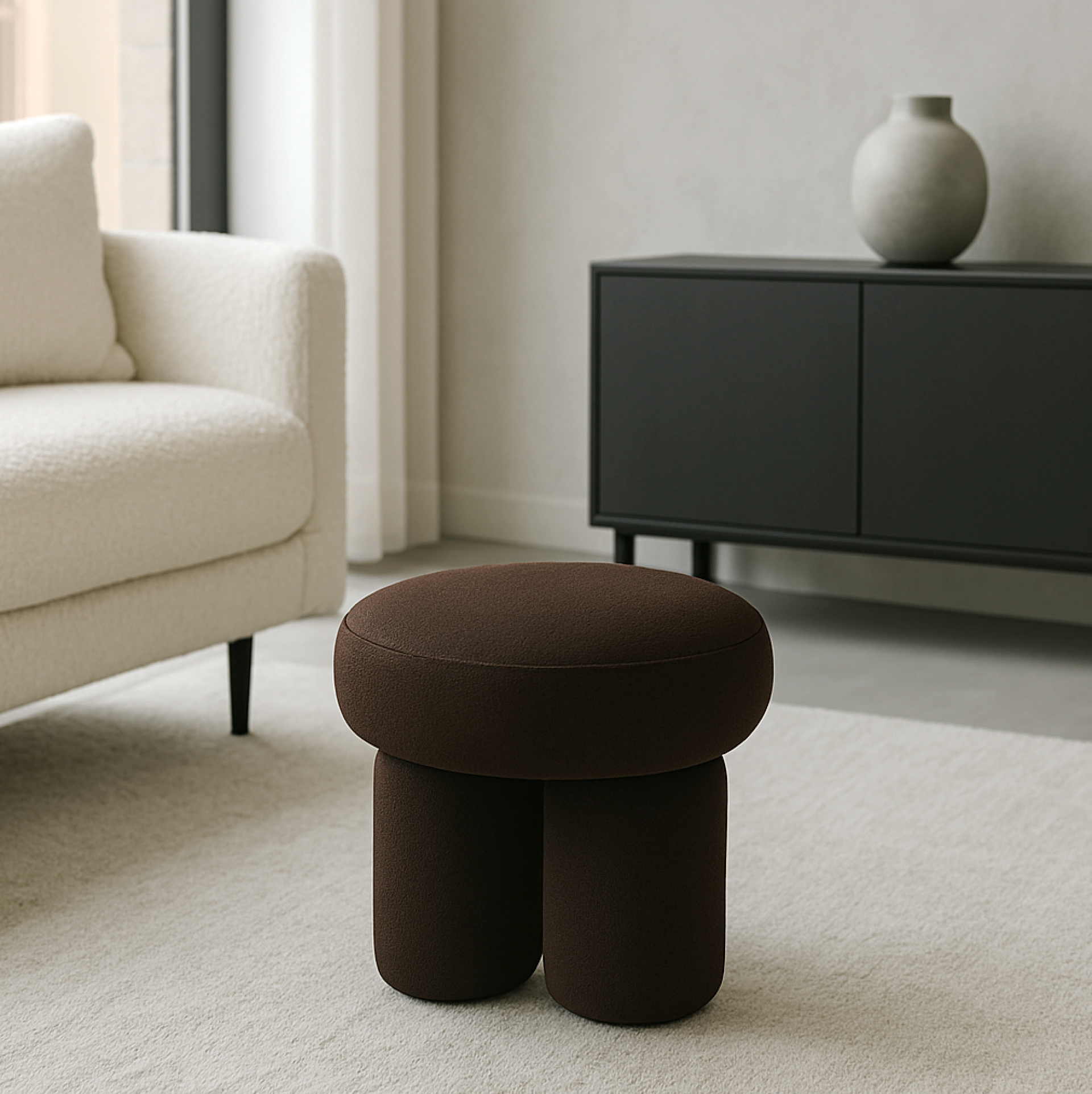 Eden Nest Velvet Espresso Ottoman With Stacked Legs