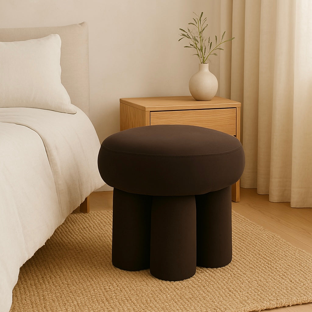 Eden Nest Velvet Espresso Ottoman With Stacked Legs