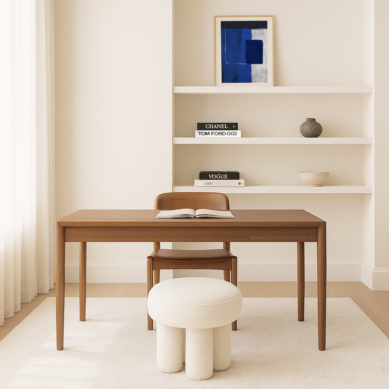 Eden Nest Boucle Ottoman White With Sculptural Base Artful