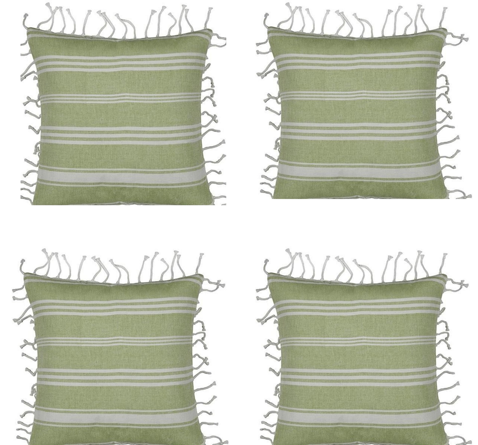 Eden Nest Pack Of 4 Green White Striped Cushion Covers