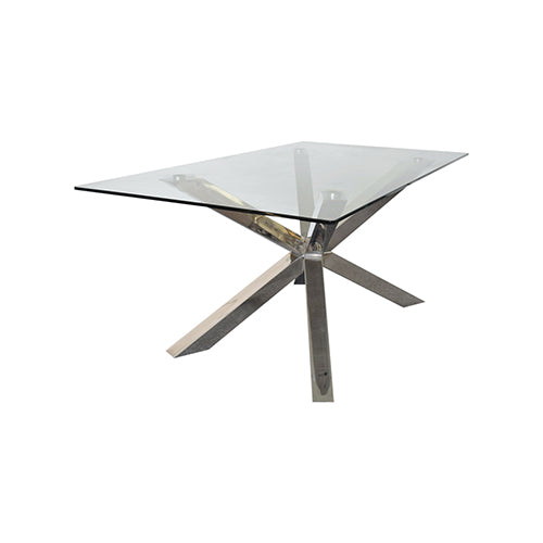 Eden Nest Crisscross Glass Top Dining Table With Steel Base
