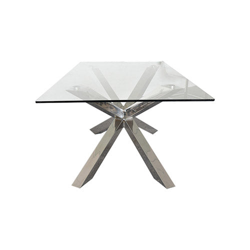 Eden Nest Crisscross Glass Top Dining Table With Steel Base