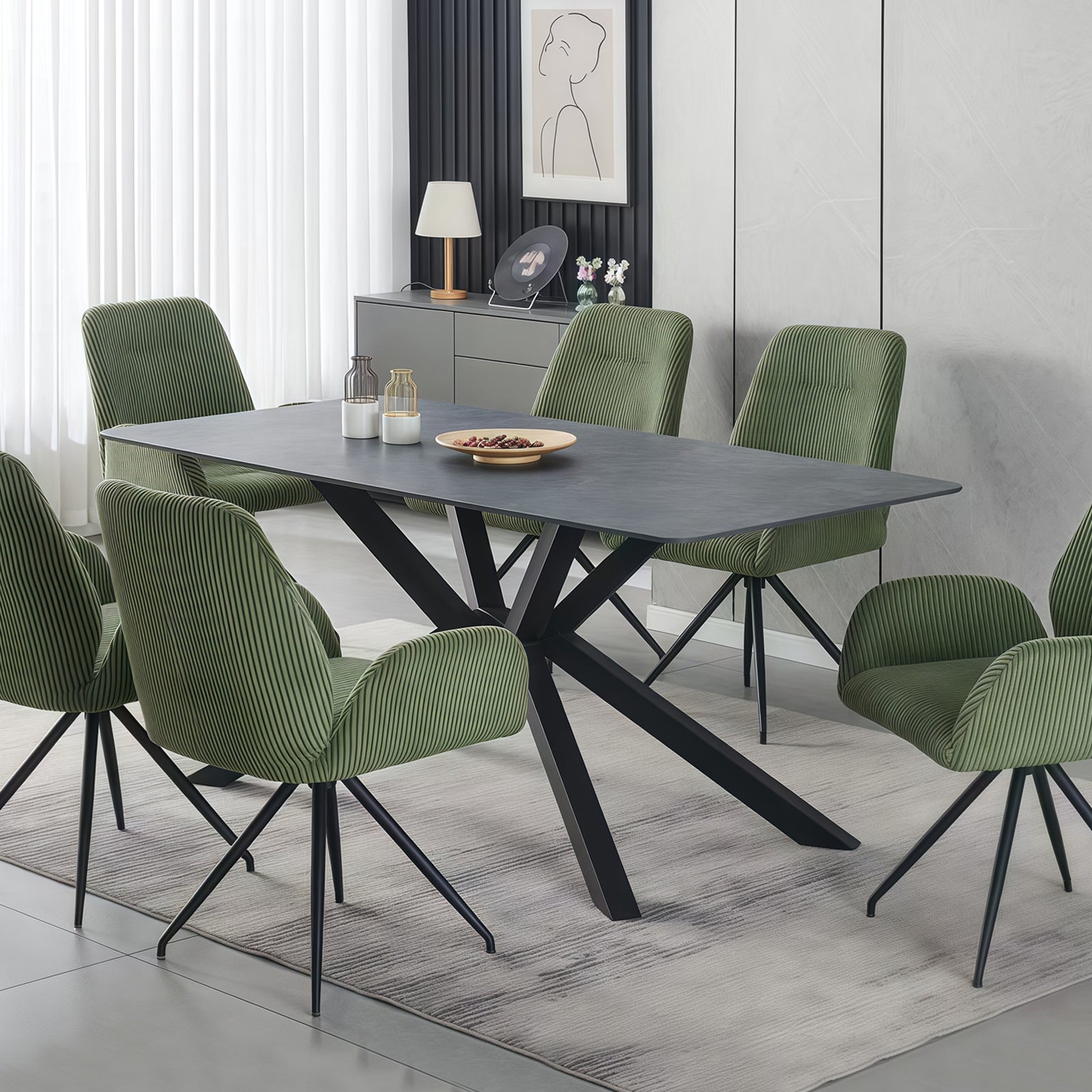 Eden Nest Rectangular Dining Table With Green Sintered Stone