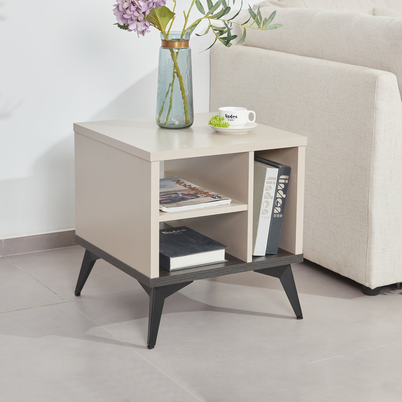 Lamp Table 3 Open Storage Cabinet MDF Champagne Colour