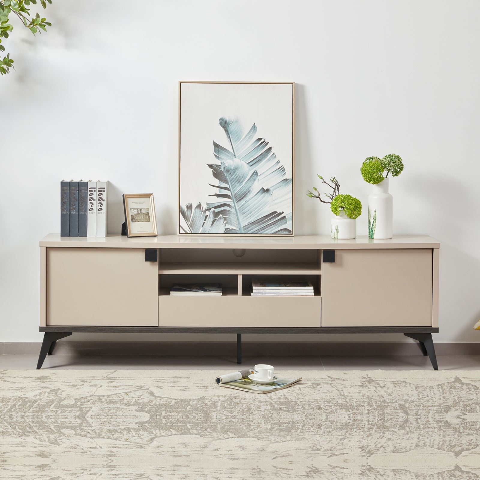 Eden Nest TV Cabinet With Drawer And Shelves Champagne