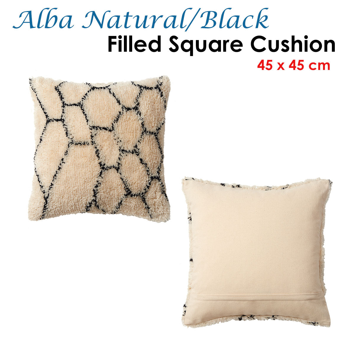 Eden Nest Alba Natural Black Textured Filled Square Cushion