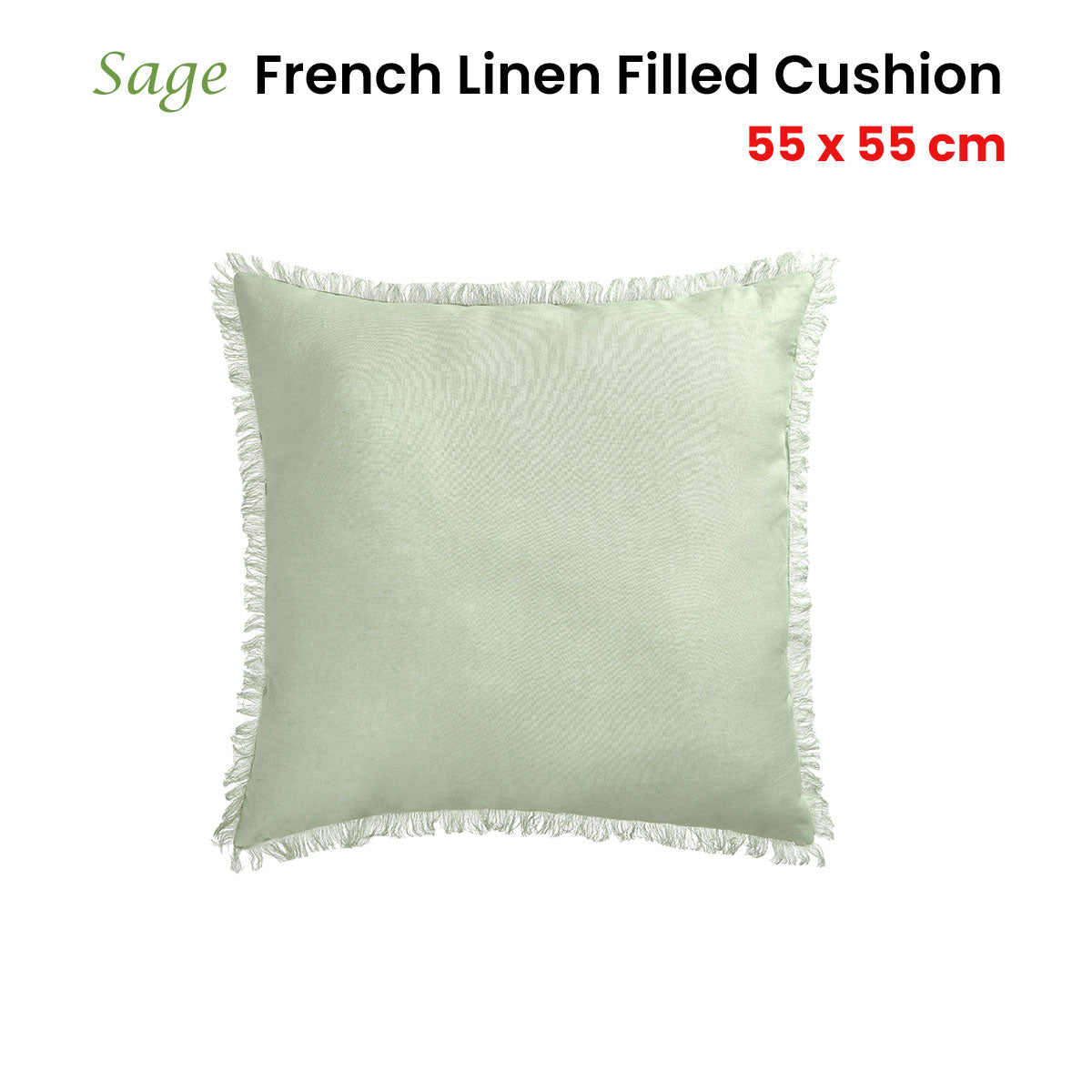 Eden Nest Sage French Linen Filled Cushion Square 55cm
